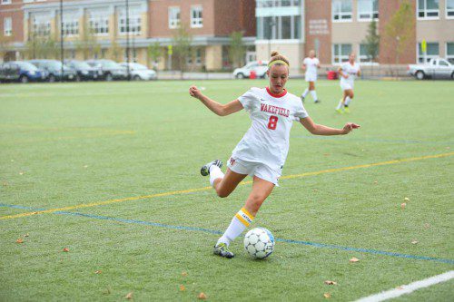 GRACE HURLEY, a senior, had a strong game in the middle of the field and earned an assist on the game-winning goal as Wakefield edged Stoneham by a 3-2 score yesterday at Walton Field. (Donna Larsson File Photo)