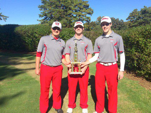 THE WARRIORS won the Middlesex League Shootout in golf and took home the three-man trophy. From left to right are Mike Guanci, Dylan Melanson and David Melanson.