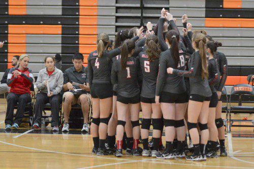 THE WARRIOR girls' volleyball coaches and players faced Woburn in the season finale last Friday at Woburn High School. Wakefield showed improvement over the course of the 2015 season and the newest Middlesex program won four contests. The Warriors will seek bigger and better things next fall.
