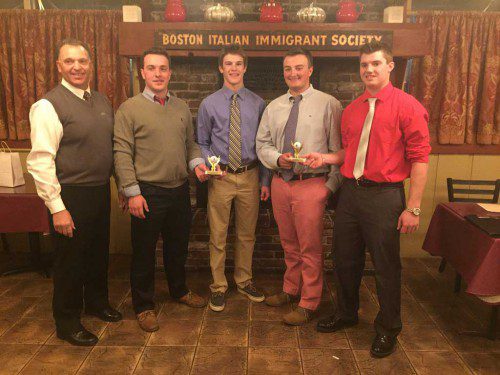 THE WMHS golf team named its two captains for next year's team at its recent banquet. From left to right are Coach Dennis Bisso, outgoing captain Steven Melanson, incoming captains David Melanson and Michael Guanci, and outgoing captain Dylan Melanson.