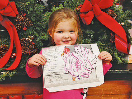 THREE-YEAR-OLD Audrey McDonald was a winner in this year’s Thanksgiving Turkey Coloring Contest sponsored by The Farmland.