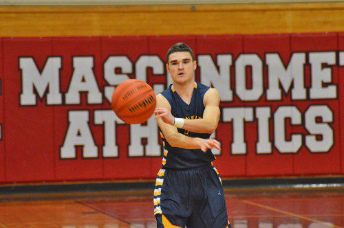 SENIOR CAPTAIN Brendan Sullivan (3) led the Pioneers with 18 points during Lynnfield’s 51-38 victory over Pentucket Feb. 2. Lynnfield is currently riding a six-game win streak and is second in the Cape Ann League Large Division with a 12-3 record. (Courtesy Photo) 
