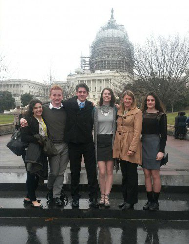 ON CAPITOL HILL, from the left, are Wake-Up Youth Leaders: Eleni Rizos, Joseph Boudreau, James Connors, Marissa Hoffman, Catherine Dhingra (Wakefield Health Department) and Nikki Bosco.