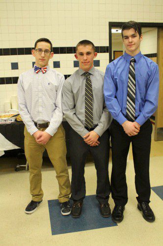 THE Lynnfield-North Reading co-operative wrestling team elected, from left, Joe Reardon, Adam Rossetti and Connor Stead as captains for the 2016-2017 season. (Courtesy Photo) 