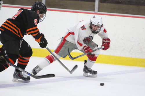 ANTHONY FUNICELLA (right) was selected to the North roster for the MSHCA Aleppo Shriners All-Star boys’ hockey game. (Donna Larsson File Photo)