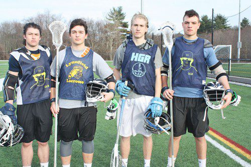 SENIOR CAPTAINS, from left, Pat Garrity, Max Robert, Jack Ganter and Trevor Caswell are looking to help the boys’ lacrosse team return to the Division 3 North state tournament this season. (Dan Tomasello Photo)