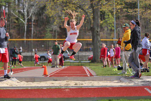 AMONG THOSE who topped the pack at the 2016 Andover Booster Meet was long jumper Ann Morrison, who captured first place among statewide competition. (Donna Larsson photo) 