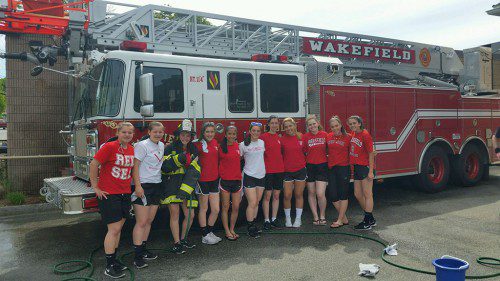 THE Wakefield Memorial High School Warrior softball program recently held its annual car wash fundraiser at Flo's Auto Bath on Water Street. Thank you to all who stopped by to support the girls. Pictured with the Wakefield Fire Department's Ladder One are members of this year's 2016 state tournament bound varsity softball team. From left to right are Olivia and Hannah Dziadyk, Meghan Burnett, Julia Purcell, Mia Romano, Nicole Catino, Marissa Patti, Lexi Truesdale, Emma Hickey, Vanessa Kaddaras and Meagan Gibbons. A special thanks goes out to Bill Benedetto of Flo's Auto Bath for his support.