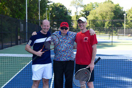 HARTSHORNE CUP finalists Brian Robertson (left) and Jon Laramie (right) are pictured with long time participant and former tournament director Bud Keohan. Robertson captured his 11th straight title this past weekend.