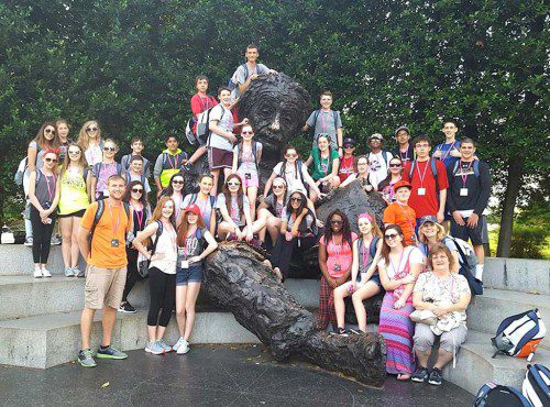 FROM JUNE 7 TO 10, rising high school freshmen were still in the Galvin Middle School’s eighth grade when they visited Washington, D.C., and posed for a picture at an Albert Einstein bronze statue on the grounds of the National Academy of Sciences. The work was created by Robert Berks.