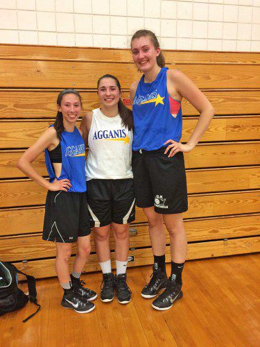 NORTH READING ALL STARS at the Girls Basketball Agannis Classic, from left: Carly Swartz, Sydney Brennan and Jessica Lezon. (Courtesy Photo)