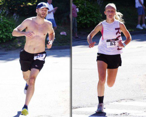 MEN’S and women’s race winners Richard Carrick (17:45) and Olivia Lamarche (19:40) paced nearly 230 runners in the 49th annual LAA 4th of July Road Race. (Richie Blake Photos)