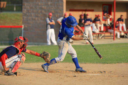 LOUIS TARANTINO had two hits, scored a run and drove in a run as the Wakefield Merchants dropped a 6-4 game to the Melrose Americans last night at Walsh Field. (Donna Larsson Photo)