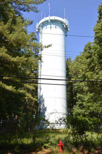 AT 114 FEET TALL, the Tower Hill Water Tank is the most visible vestige of North Reading's original water distribution system. The tank predates the road that bears its name. (Bob Turosz Photo)