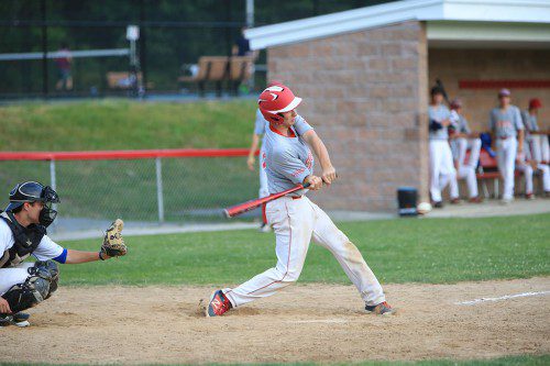 BRENDAN COUGHLIN had two hits, scored a run and knocked in a run during the Townies A team’s 14-0 rout over Lynnfield in a Lou Tompkins All Star Baseball League contest last night at Walsh Field. (Donna Larsson File Photo)