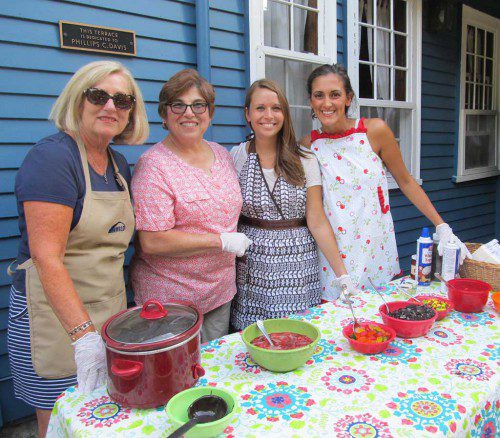 ANYONE for ice cream? Preparing to scoop at the Hartshorne House ice cream social last night were, from left, Directors Mary Sullivan, Lucille Doherty and Allison Griffin and Hartshorne House resident Ariel Gaudet. (Gail Lowe Photo)