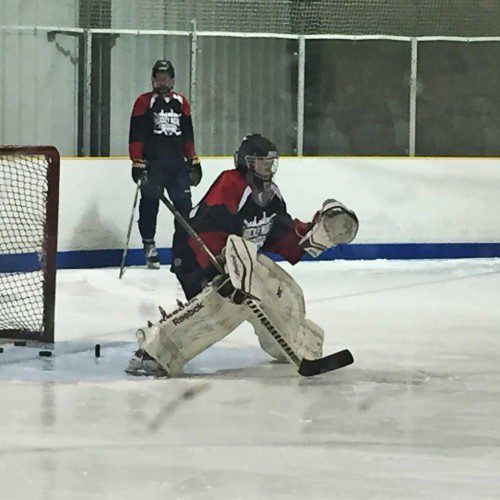 TYLER PUGSLEY, who started many of Wakefield Memorial High’s games this past winter, had a terrific showing in the Hockey Night in Boston showcase which was held this past weekend. Pugsley will be entering his junior year. (Karen Pugsley Photo)