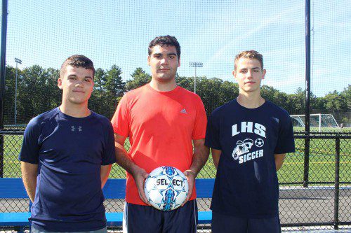 PIONEER soccer tri-captains (from left): junior Matt Ricciardi and senior three-year starters Will Klotzbier and Matt Seelig look to lead Lynnfield to the Div. 4 North tourney. Ricciardi anchors the defense, Klotzbier takes over center midfield, and Seelig’s scoring power will be key to the team’s success. (Maureen Doherty Photo)