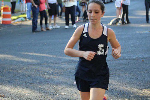 FRESHMAN Elizabeth St. Andre finished ninth during the girls’ cross country team’s 15-45 (lowest score wins) loss to Pentucket Oct. 19. St. Andre finished the race in 21:40. (Dan Tomasello Photo)