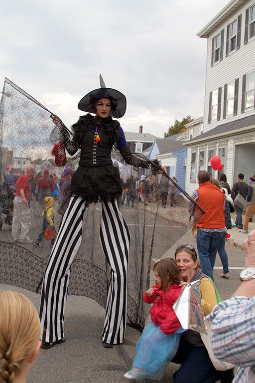 THIS WITCH ON STILTS had things covered on Albion Street yesterday during the Haunted Happenings candy giveaway. (Donna Larsson Photo)