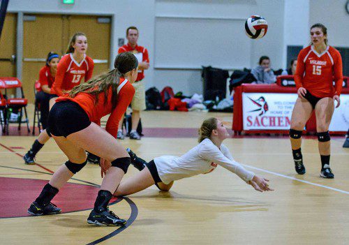 DESPITE A strong defensive performance, Melrose Lady Raider volleyball fell in round two of playoffs to Winchester in a 3-2 heartbreaker. (Steve Karampalas photo)