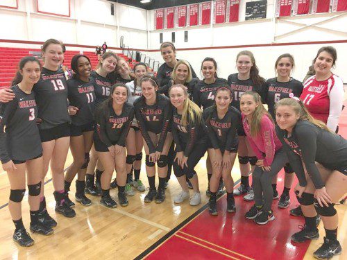 THE WMHS girls’ volleyball team wrapped up the 2016 season with a 3-1 triumph over Malden last night in non-league match at the Charbonneau Field House.