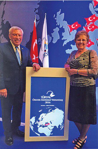 OZCAN AND ILKAY TUNCEL traveled to Istanbul this fall where Ozcan was the only Turkish-American to be presented a Lifetime Achievement Award from the TURYAK Association of Turkey. (Courtesy Photo)