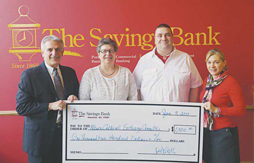 FROM THE LEFT ARE Robert J. DiBella, president & CEO of The Savings Bank; Kathy Frey and Chris J. Carino of the Albion Cultural Exchange Committee, and Raichelle L. Kallery, senior vice president Retail Banking - The Savings Bank.