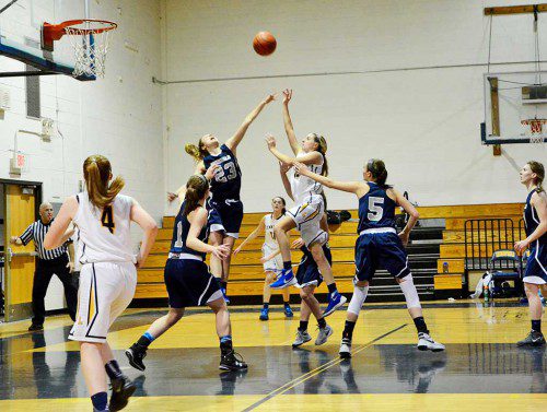 FLOATING on air, junior captain Liz Shaievitz takes a jumper inside the paint against the Generals. She was the team's leading scorer with 16 points in the 54-35 loss. She also had a team-high 17 points against Ipswich. (Courtesy Photo)