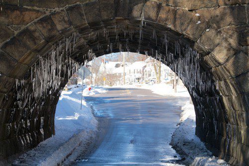ICICLES dangle from the arch of the bridge on Melrose Street, creating a picturesque scene following last weekend’s snowstorm. (Donna Larsson Photo)