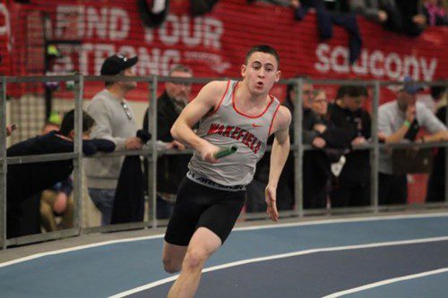 DAN SALLADE, a senior, ran one of the four legs of the 4x200 relay in the MSTCA State Coaches Invitational Small Schools Meet on Sunday. The Warriors 4x200 relay captured first overall at 1:34.56. The other three runners included Dan Summers, TJ Sellers, and Brian Smith.