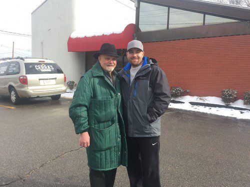 RON CERRA AND HIS SON JOE of Lynnfield Meat & Deli are shown in front of their new store — Cerra’s Market — on Rte. 1 in Saugus. They hope to be ready for opening in early March. (Courtesy Photo)