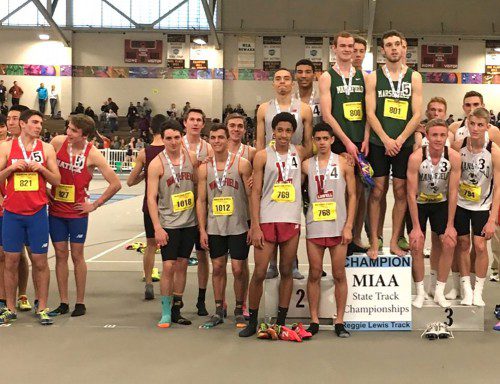 THE WARRIOR 4x800 meter relay team finished fifth overall at the All-State Meet and set a new school record with a time of 8:05.21. The four runners were Adam Roberto, Matt Greatorex, Nick McGee, and Ryan Sullivan. The relay team also qualified for the New England Championship this Saturday.