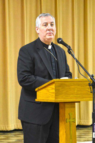 BISHOP MARK O’CONNELL held an open dialogue with about 80 area Catholics at Our Lady of the Assumption Church last week. (Marie Lagman Photo)