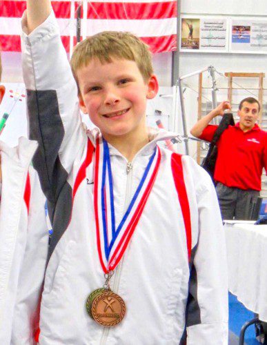 RYAN HANSON, 8, of Melrose earned a bronze medal at the USA Regional Gymnastics Final on Sunday, April 2 in North Franklin, CT. (courtesy photo)