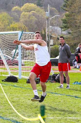 THE MELROSE High boys' outdoor track team kicks off their season this week and are sure to be competitive in the league. Pictured is senior Antonio DiFronzo in javelin. (file photo)