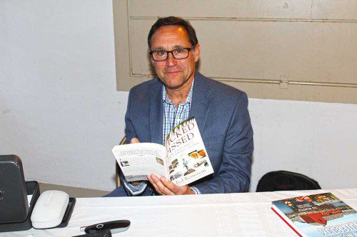 WCVB-TV Reporter Ted Reinstein discussed his book “Wicked Pissed: New England’s Most Famous Feuds” during his Author Talk presentation at the Meeting House May 11. The Friends of the Lynnfield Library sponsored the presentation. (Dan Tomasello Photo)