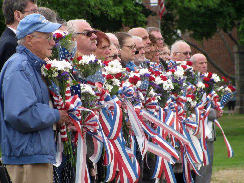 SENTRIES STOOD together before participating in the decoration of memorial trees at Mouton Park during the West Side Social Club’s Memorial Day ceremonies yesterday. (Mark Sardella Photo)