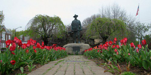 MAY DAY was cold and damp, but the tulips in front of the Hiker statue helped to brighten an otherwise gray day. (Mark Sardella Photo)