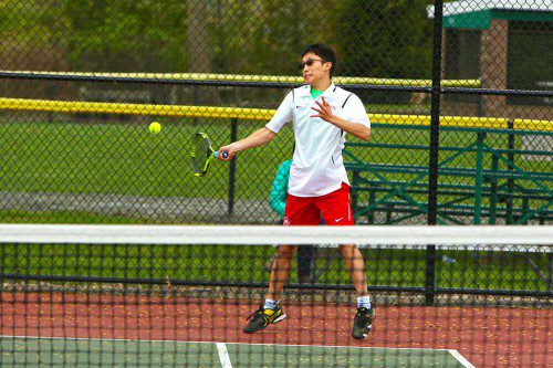 JASON JANG and the Melrose Red Raider tennis team remain undefeated in the ML Freedom after key wins over Burlington and Wakefield. (Donna Larsson photo) 