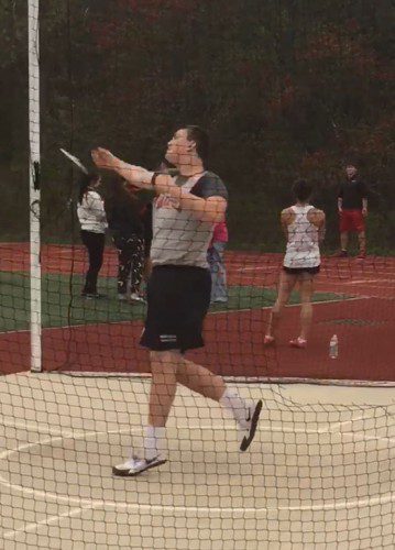 CHARLIE SENIOR, a junior, captured the title in the discus in the Middlesex League Championship Meet with a throw of 123”5."
