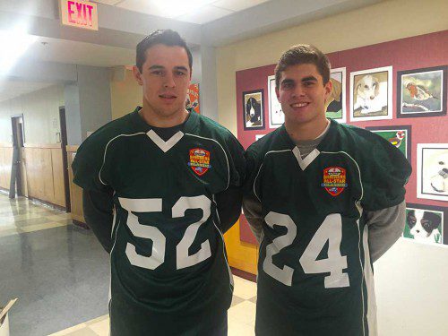 MELROSE SENIOR captains Collin Casey (left) and Mike Pedrini will represent Melrose football at the annual Shriner's Football Classic at Bentley College on June 17. (courtesy photo) 
