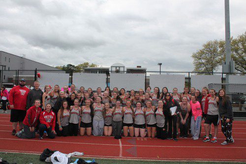 THE WMHS girls’ track team repeated as Middlesex League division champions with a victory over Melrose yesterday afternoon at the Shaun Beasley Track and Field facility. The Warriors not only went 5-0 for the second straight spring, but they also won the triple with league championships in cross country and indoor track this school year as well.