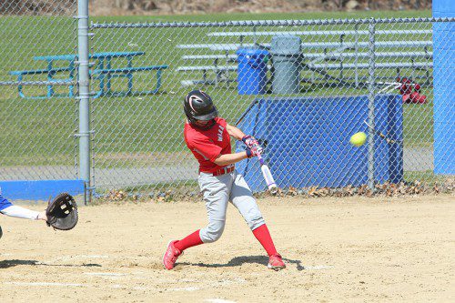 MEGHAN BURNETT, a junior, had a hit and scored a run in Wakefield’s 9-5 victory over Belmont yesterday at Belmont High School. (Donna Larsson File Photo)