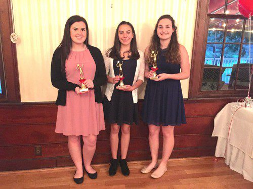 THE TROPHY winners from the WMHS girls' tennis banquet were (from left to right) Abby Chapman (MVP), Jenna Mello (Coaches Award), and Haley Tanner (Most Improved Player).