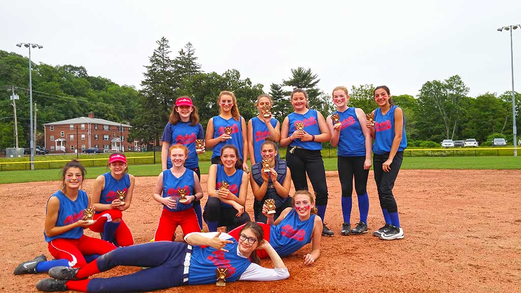 THE MELROSE REBELS (11-0) completed only the second undefeated season in the senior division in the last five years to win the senior title in the Melrose youth softball league. The Rebels only gave up 43 runs in 11 games, a mere 3.9 runs per game, thanks to solid pitching and defense. Congrats to the girls and to the coaches Anthony Grasso, Jay Centrella, Kevin Waden and Paul Abrego. Front row left to right: Maddie Kozlowski and Emily Waden; middle row left to right: Adriana Centrella, Meaghan Grasso, Morgan Levesque, Anais Abrego and Jasmine Rogers; back row left to right: Morgan Kirby, Emily Holloran, Ava Gesnaldo, Gwen Littlehale, Eva Gage and Sofia Centrella.