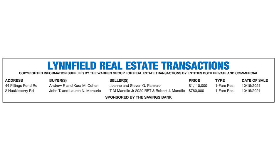 Lynnfield Real Estate Transactions published November 3, 2021