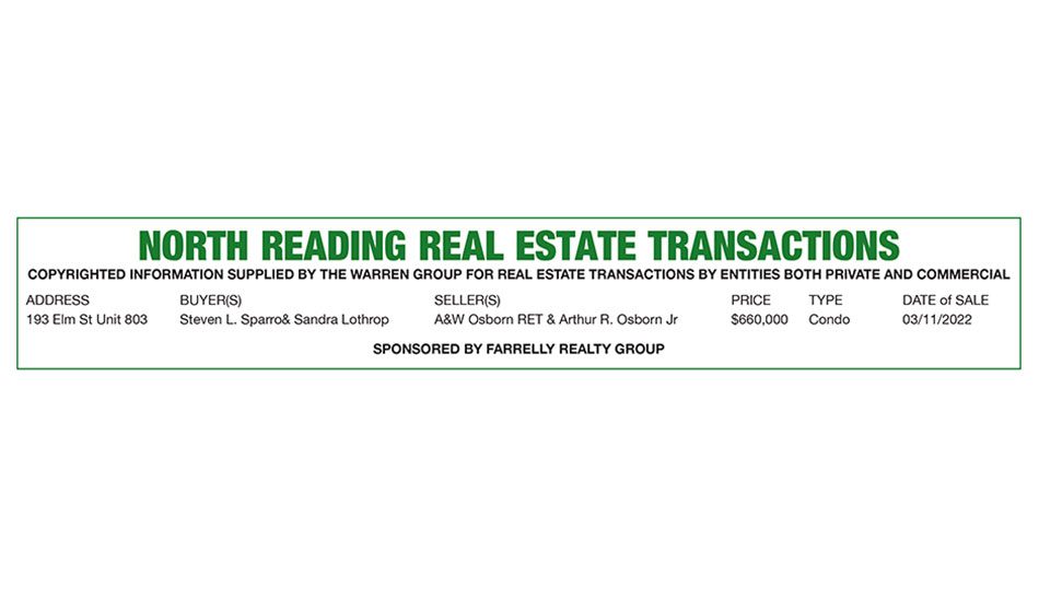 North Reading Real Estate Transactions published March 31, 2022