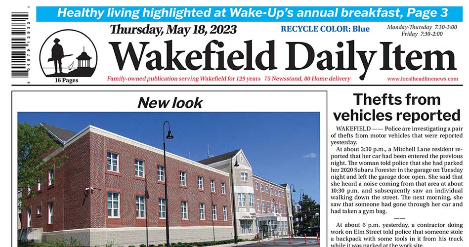 Front Page: Wakefield Daily Item, May 18, 2023