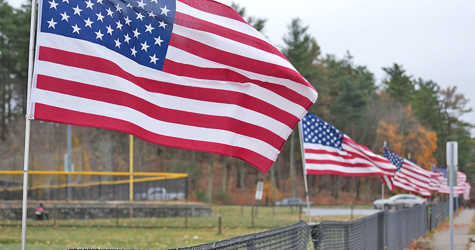 Flags flying in Pine Banks Park